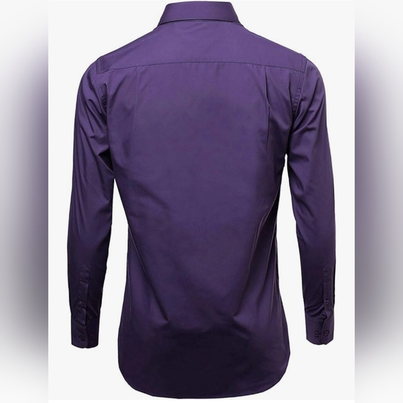 Omega Italy Long Sleeve Dress Shirt Solid Purple Regular Fit sz 16-16.5, 34-35 - Picture 6 of 7